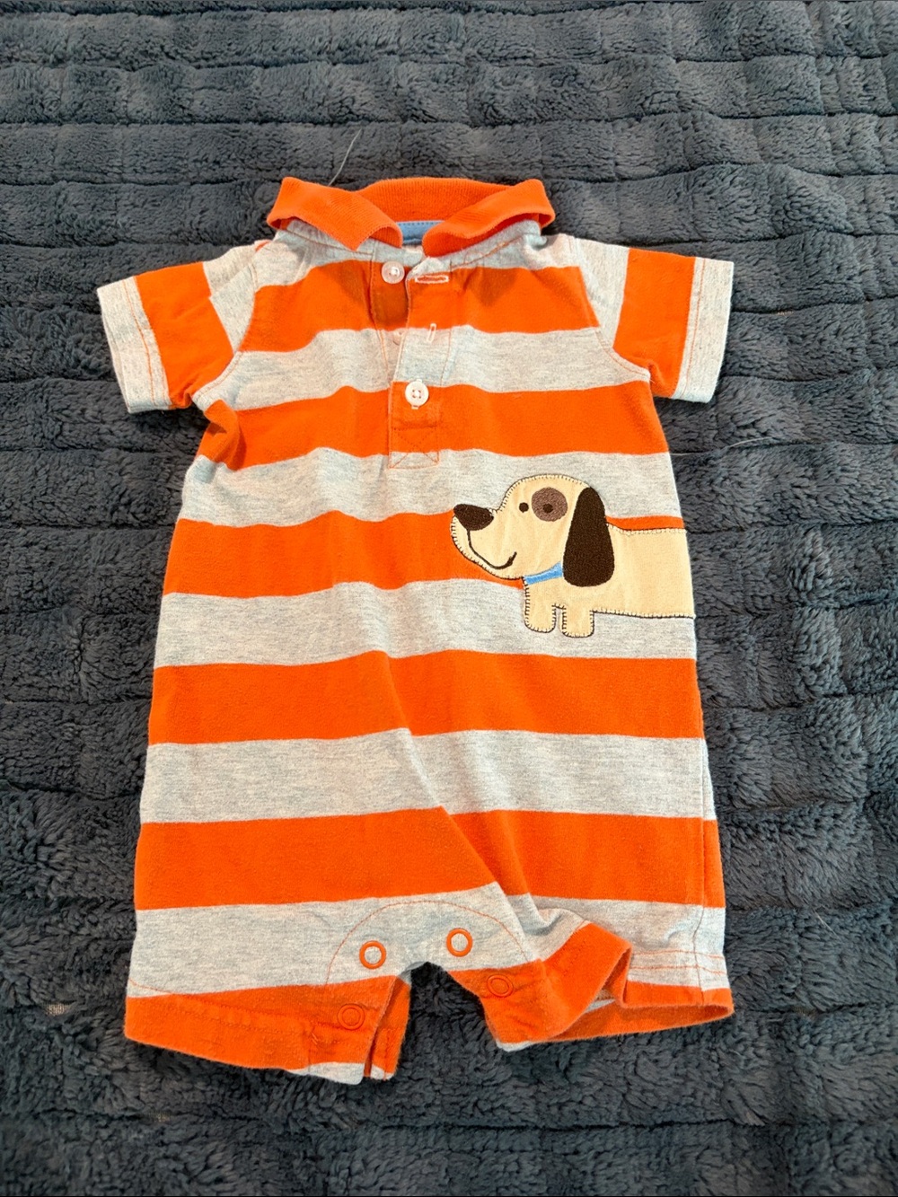 Orange & Gray Striped Puppy Romper - Kids One Piece